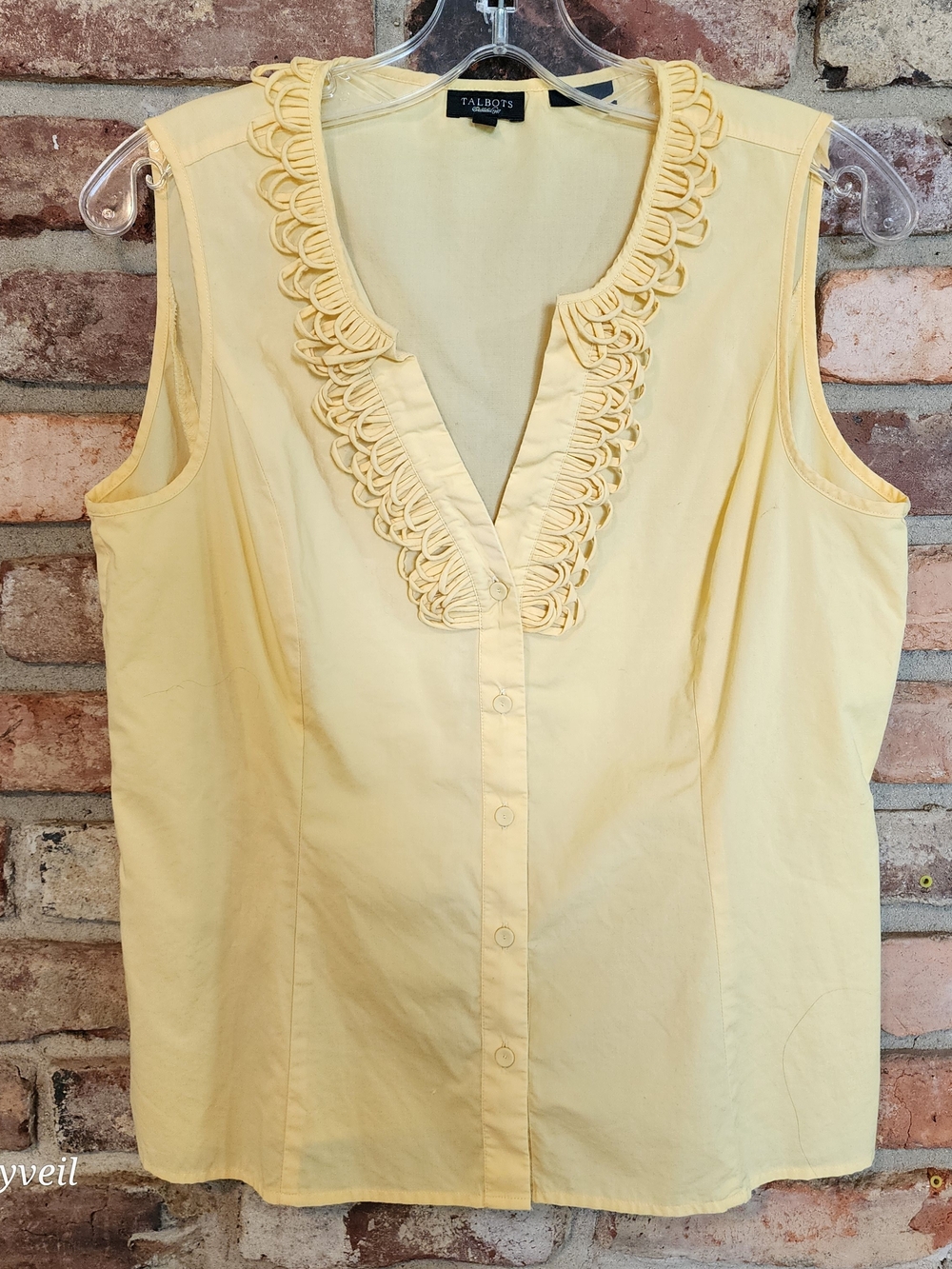 Talbots Pale Yellow Sleeveless Button-Front Ruffle-Trim Blouse